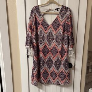 Sami & Jo Pink and Black Patterned Midi Dress